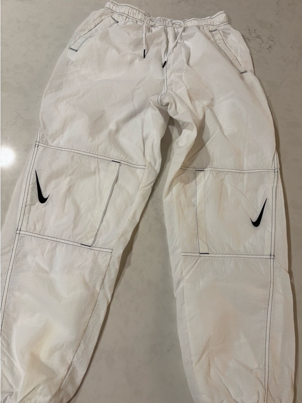 Nike White Cargo Jogger Pants with Black Swooshes